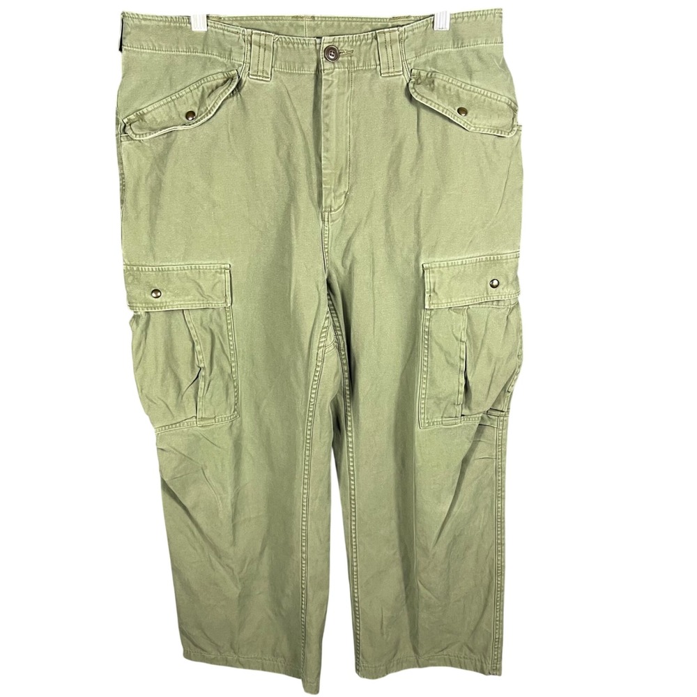 Duluth Trading Co Cargo Pants Mens 34 Green Utility Workwear Cotton Canvas